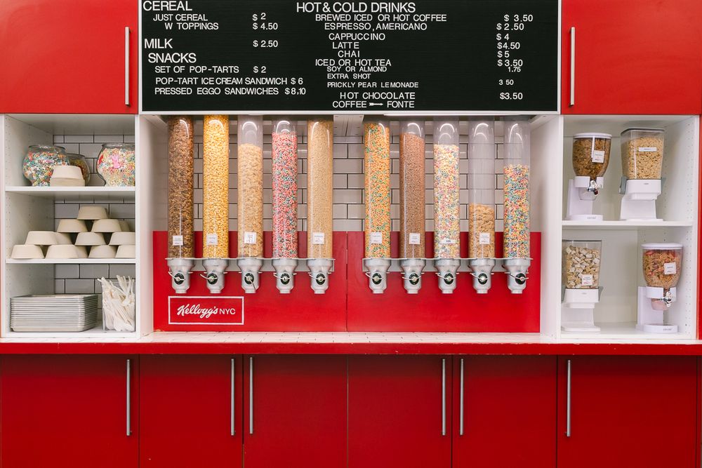 a frontal view of a cereal dispenser at Kellogg's NYC photographed by Paula Ortiz NY Family Photographer