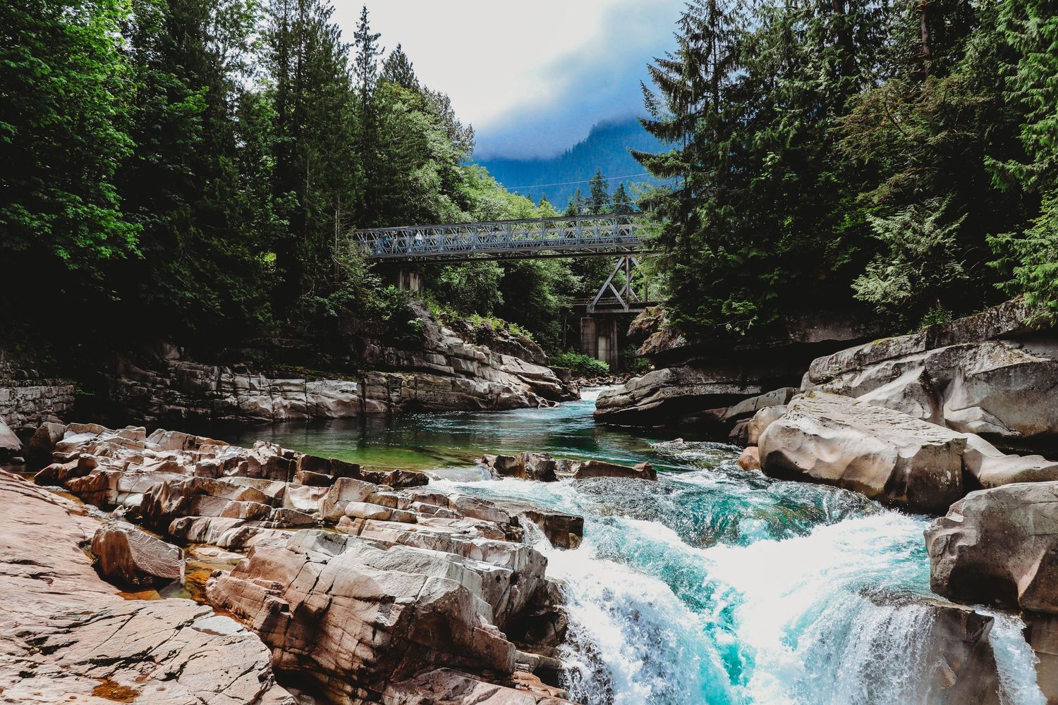 Gorgeous private waterfall flowing from the Sykomish River on private property in Index, Washington