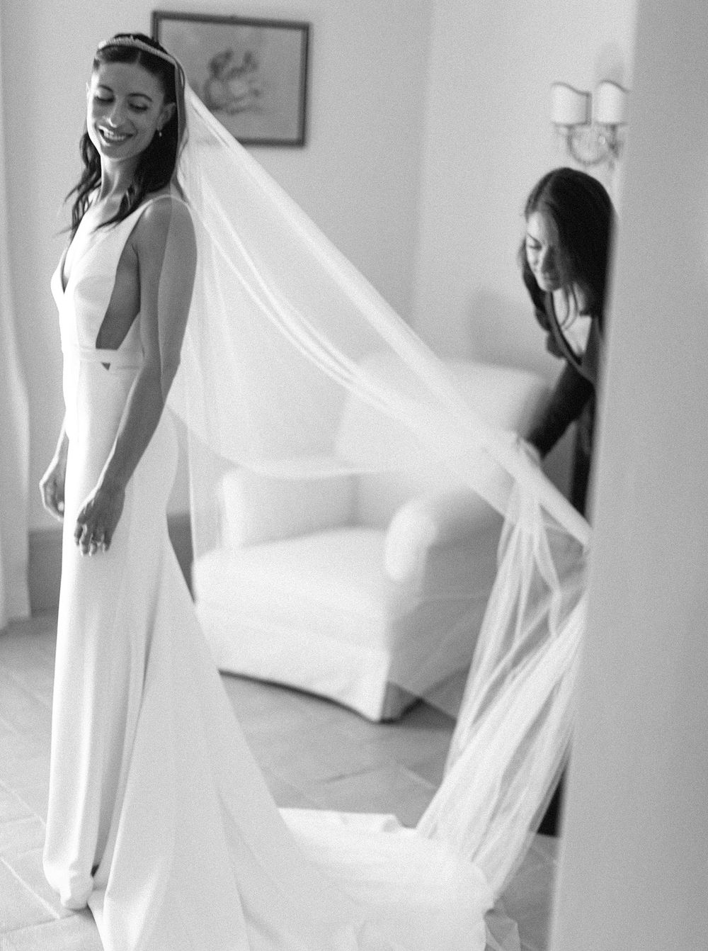 A bride at La Foce, preparing for her wedding.