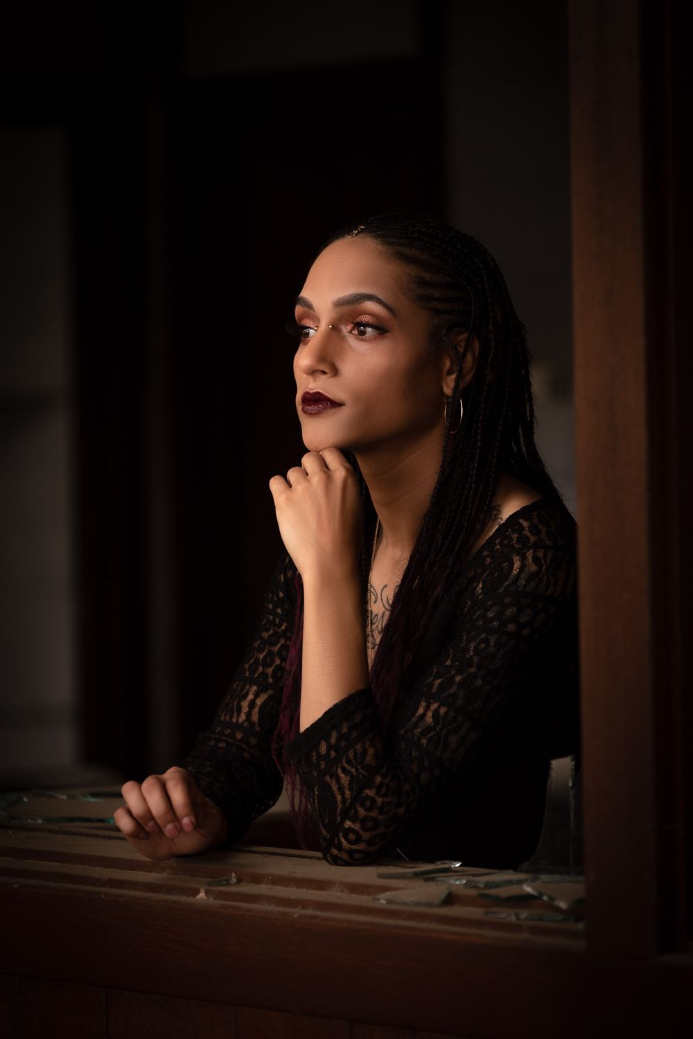 Beautiful Portrait of woman in an abandoned school.