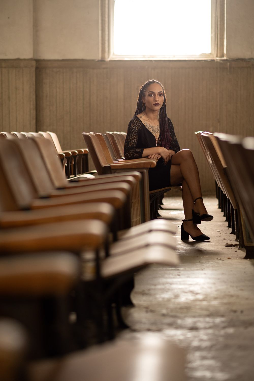 Beautiful Portrait of woman in an abandoned school.
