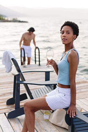 summer evening with lake and wine