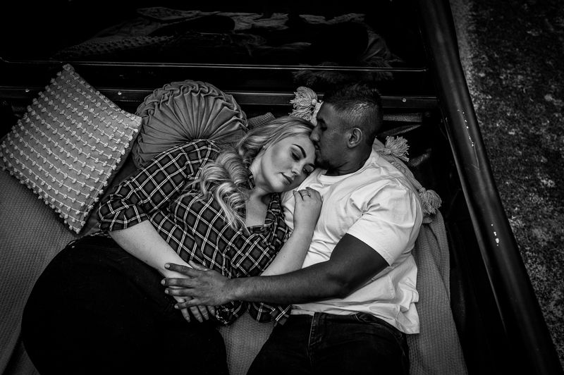 Couples outdoor, down the track images, in the back of a ute.
