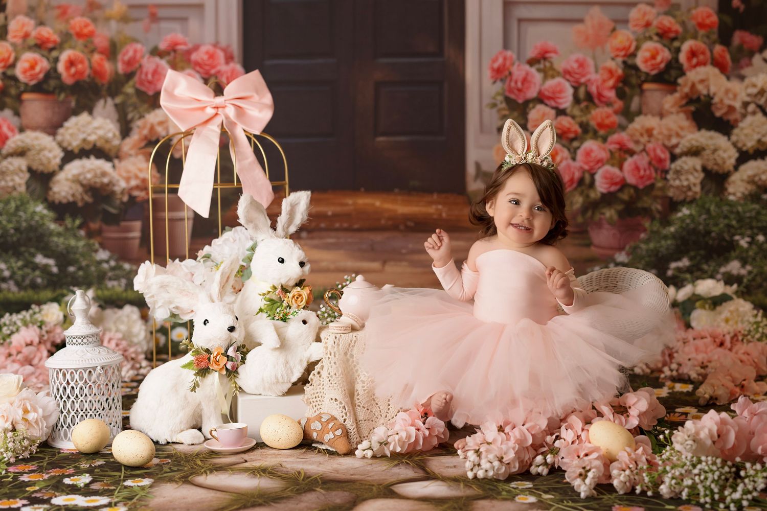 pink vintage easter spring cake smash, baby girl first birthday photoshoot, los angeles california, best photographer