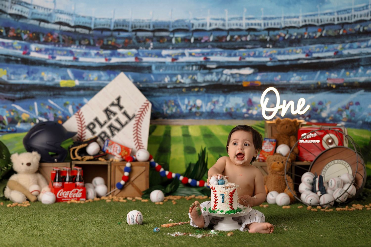 baseball all american dodgers cake smash, baby boy first birthday photoshoot, los angeles california, best photographer