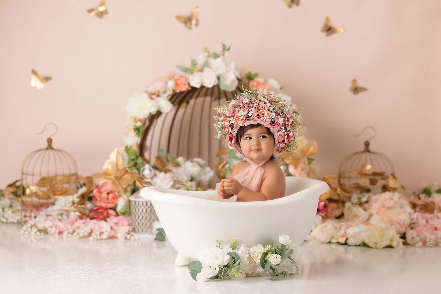 pink floral cake smash, baby girl first birthday photoshoot, los angeles california, best photographer