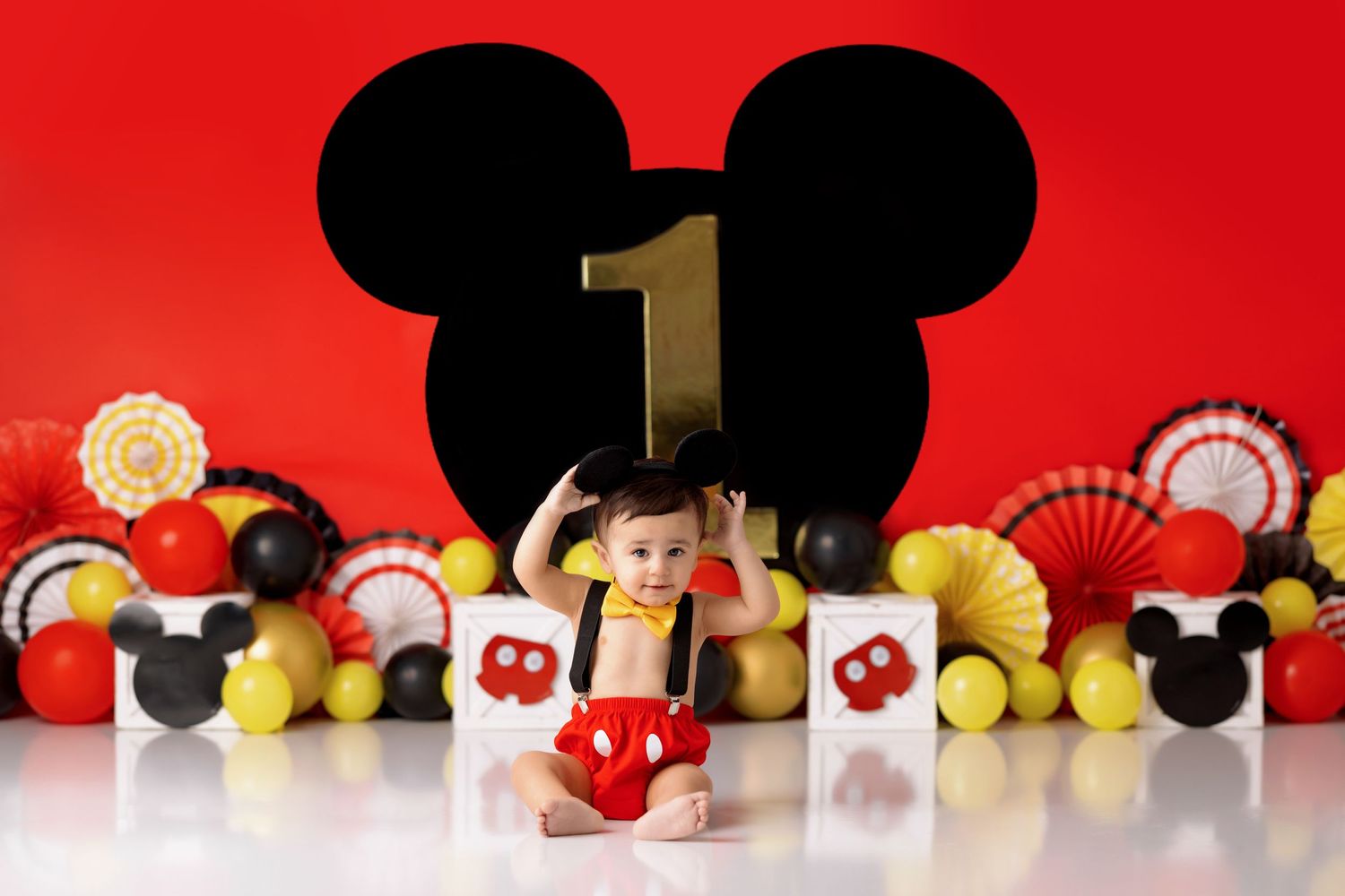 red black gold mouse cake smash, baby boy first birthday photoshoot, los angeles california, best photographer