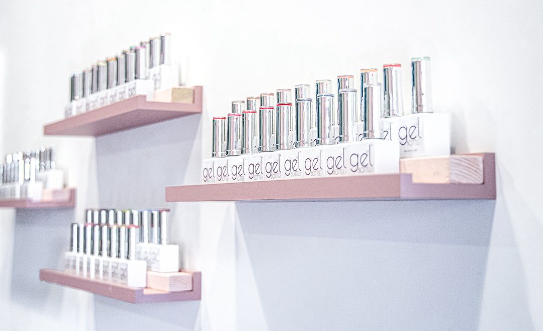 Nail varnish bottles on a shelf