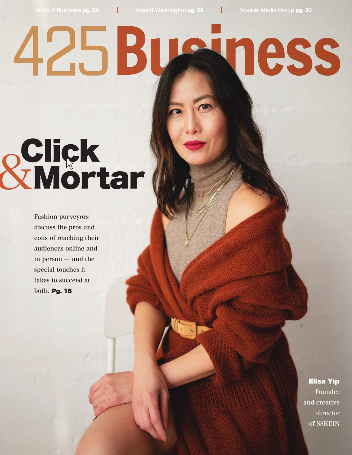 Cover of 425 Business Magazine of Elisa Yip, SSKEIN Owner, by San Diego Photographer Tiffany Kelterer