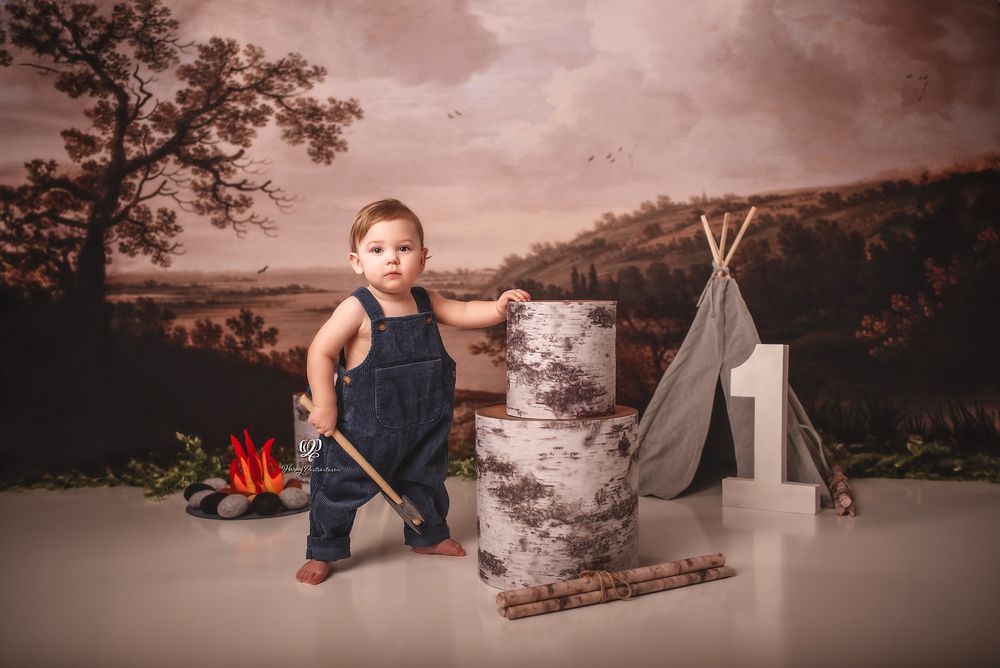 Camping baby boy birthday photoshoot Lexington, SC Cake Smash Photographer; best photographer Lexington, SC; children's
