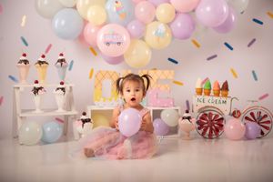 Baby girl 1 year old birthday pictures; professional birthday photos; Lexington, SC photographer; Ice Cream Cake Smash