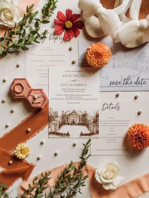 Detailed photo of a wedding flat lay at the Peterloon Estate in Cincinnati.