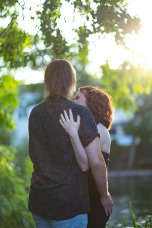 engaged couple in sunshine romantic pre wedding photoshoot
