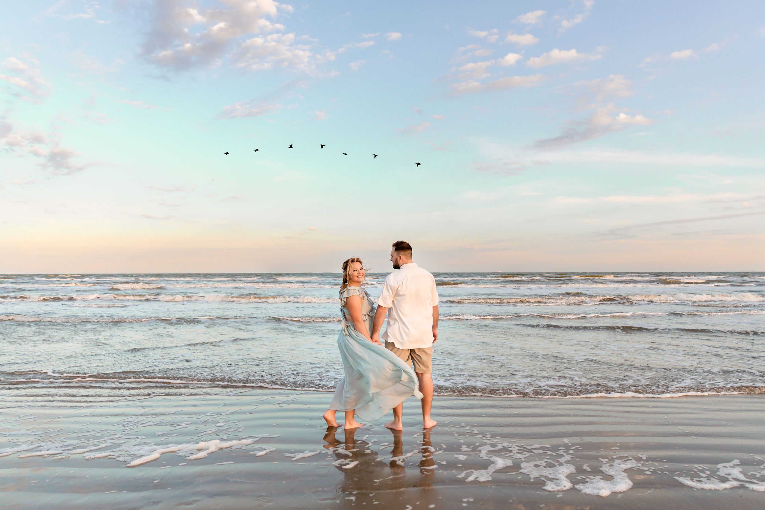 Engagement session at the beach in Galveston, TX.