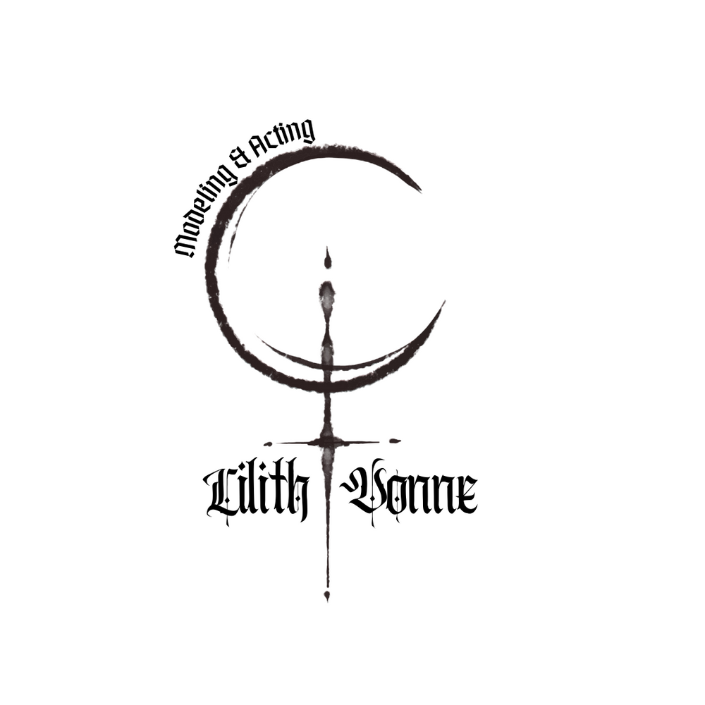 Gothic black logo design featuring a crescent moon, candle and stylized text reading Lilith Jeanne.
