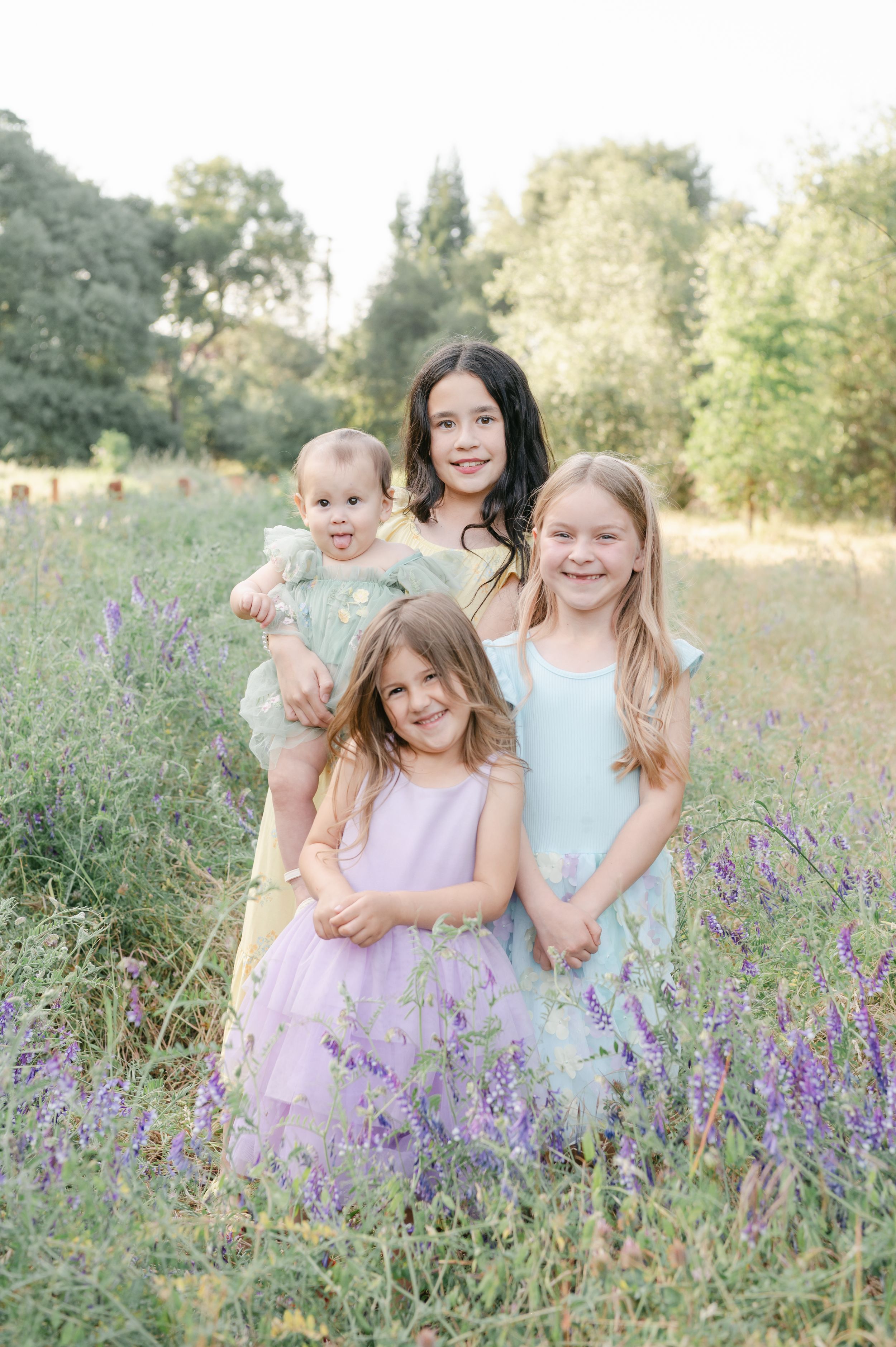 Sisters, blended family sisters, spring family photos in California.