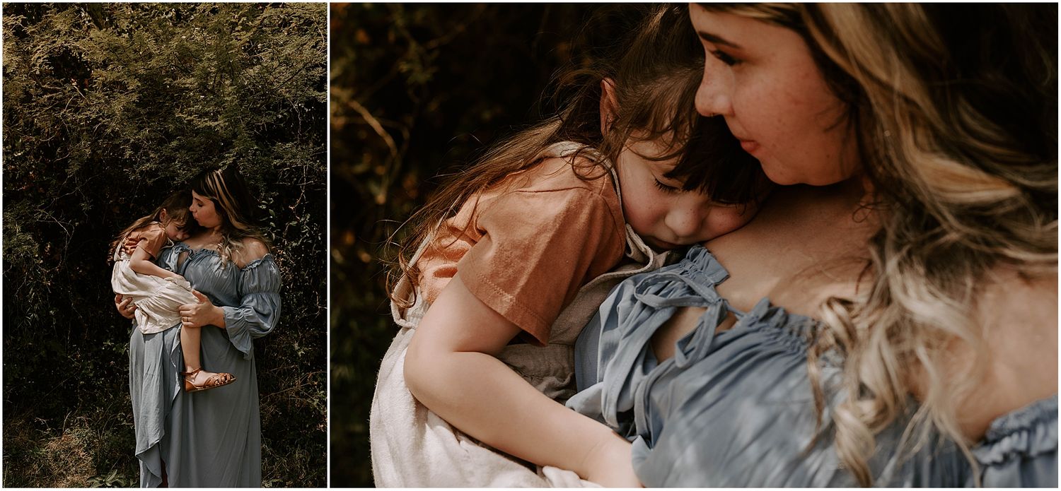 Side-by-side comparison of tender family moments in soft natural lighting.