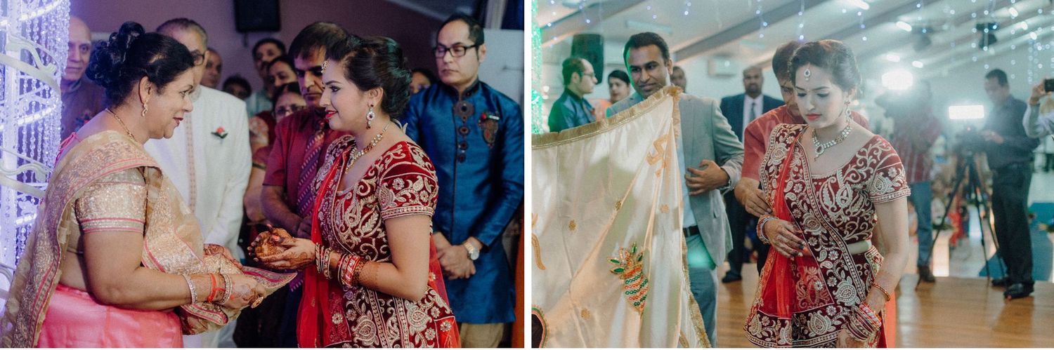 Collage of traditional Indian wedding ceremony moments with colorful decorations.