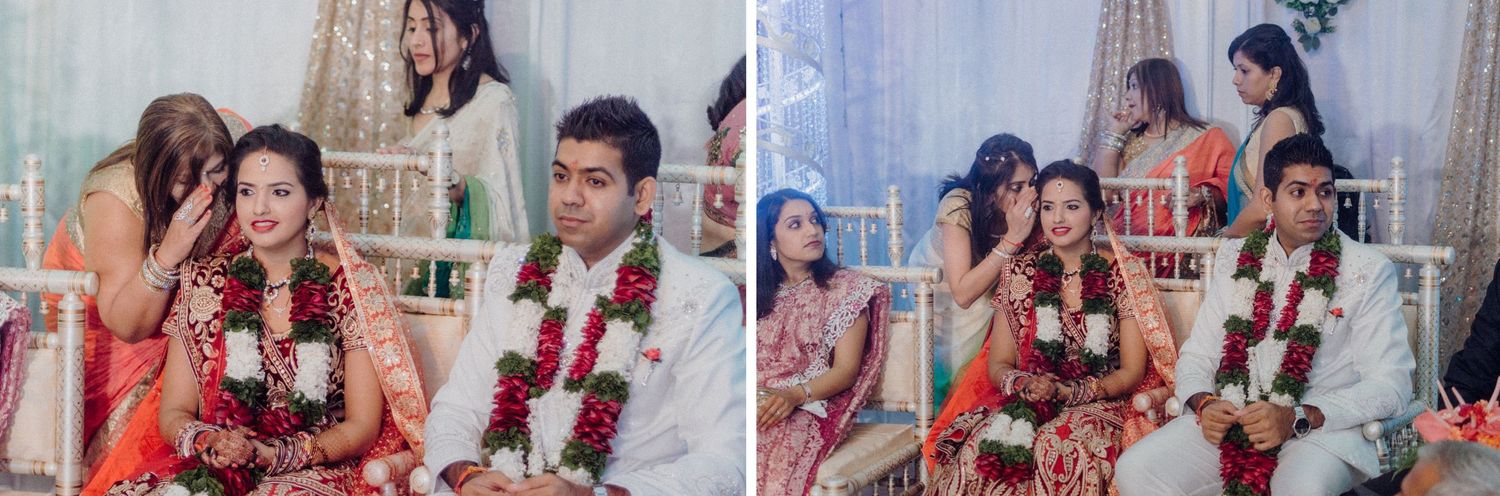Candid moments captured during a traditional wedding ceremony with floral decorations.