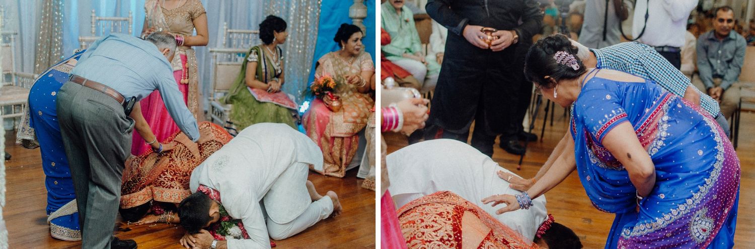 Traditional Indian wedding ritual being performed with guests seated on the floor.