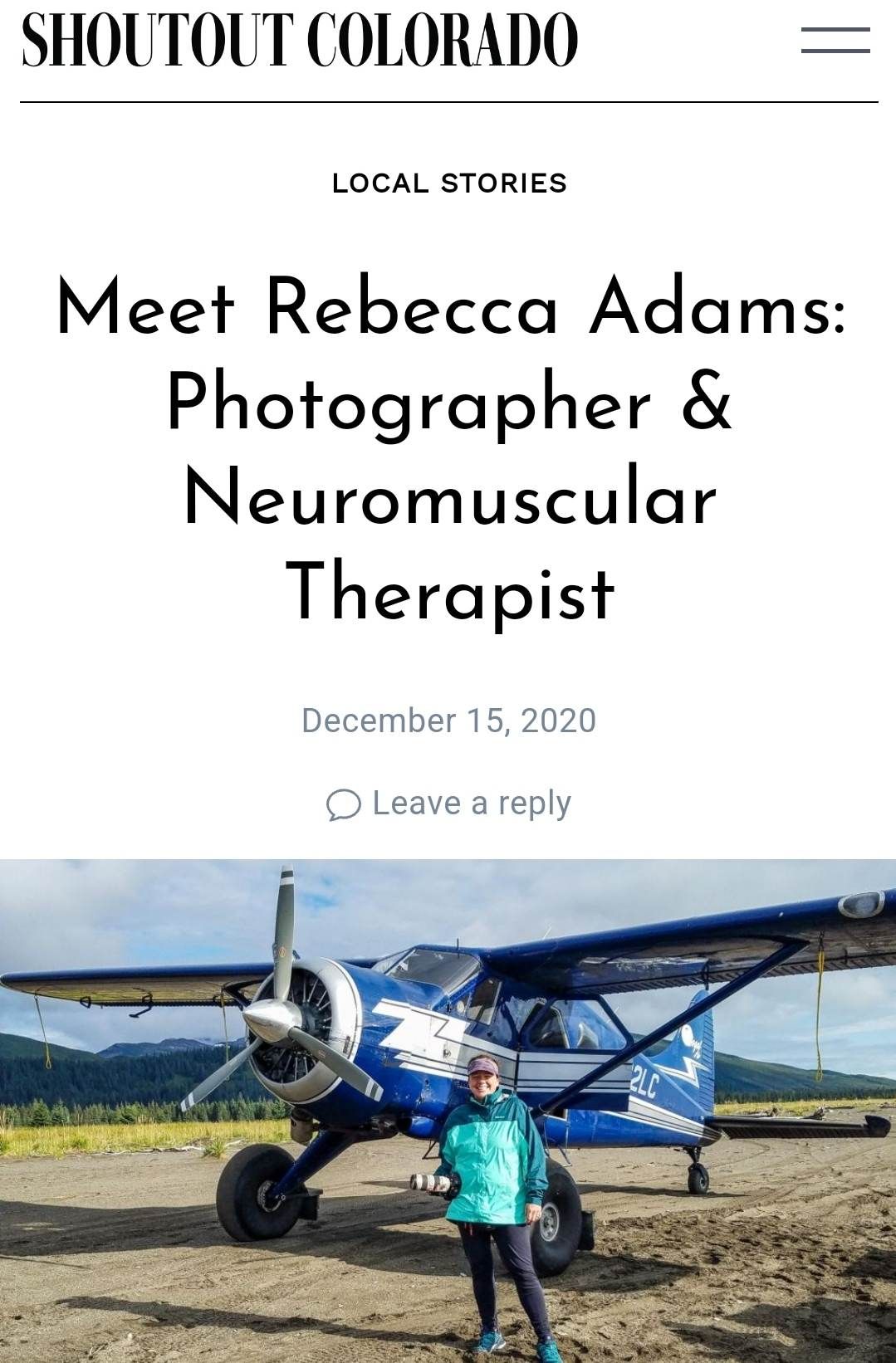 Shout out for Collins publication and online presence featuring Rebecca Adams in Colorado born images where her neuromuscular therapy degree
