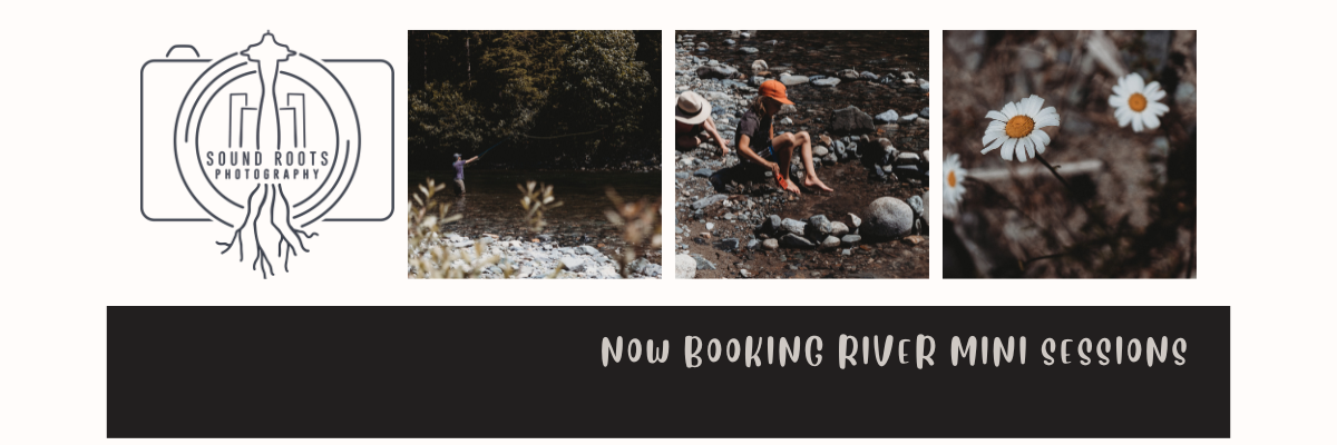 Three black and white artistic photos with a photography studio logo on dark banner.
