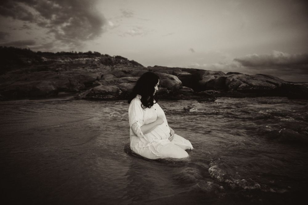 Maternity beach session black and white photography Harrington