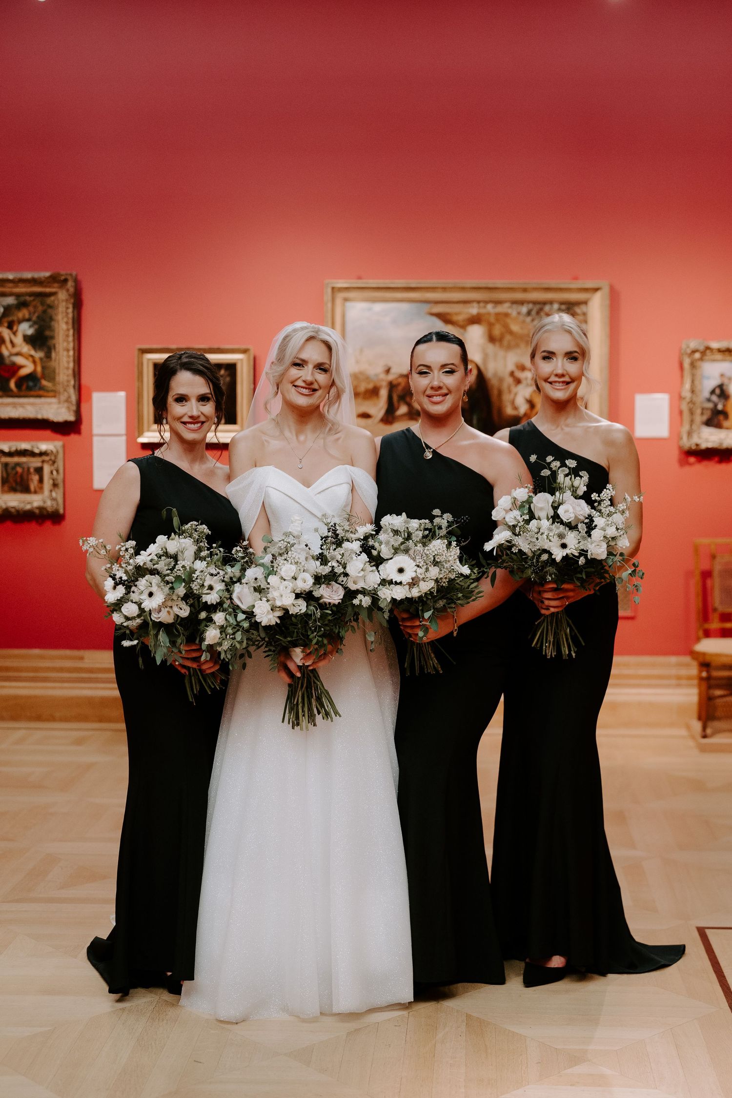 bride and bridesmaid in gallery at the Ashmolean Museum in oxford