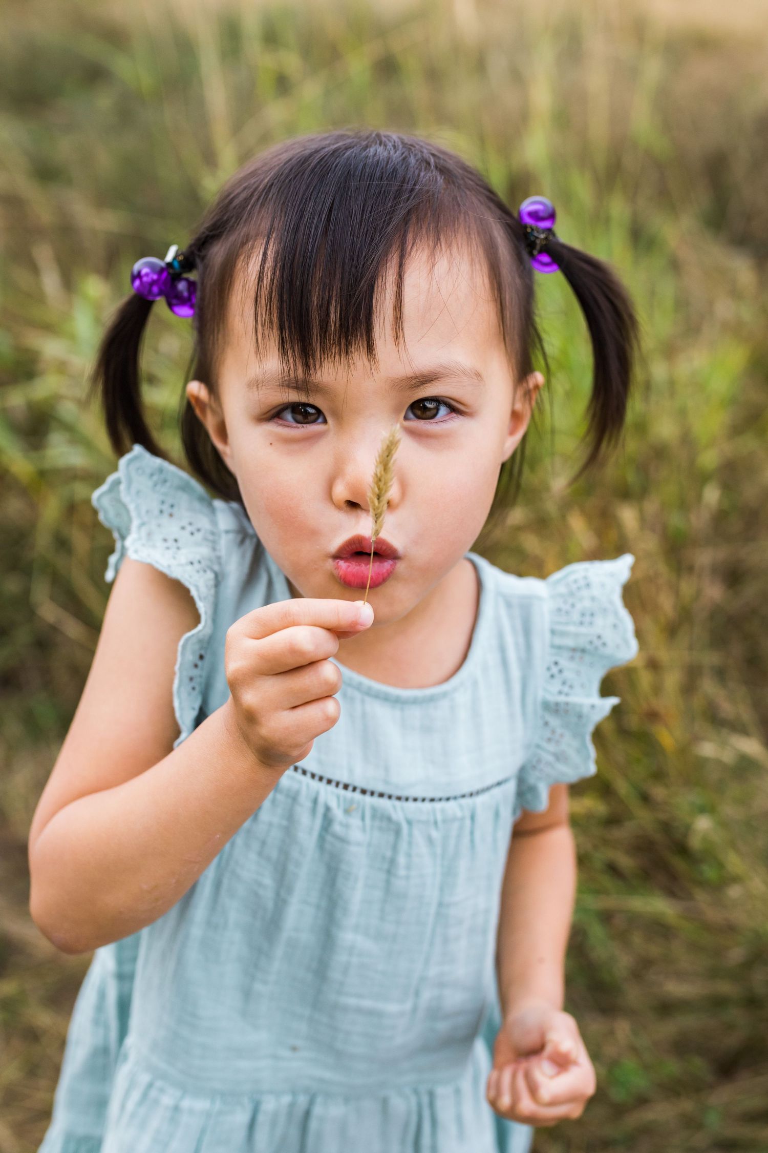Girl playing with wheat in Surrey BC