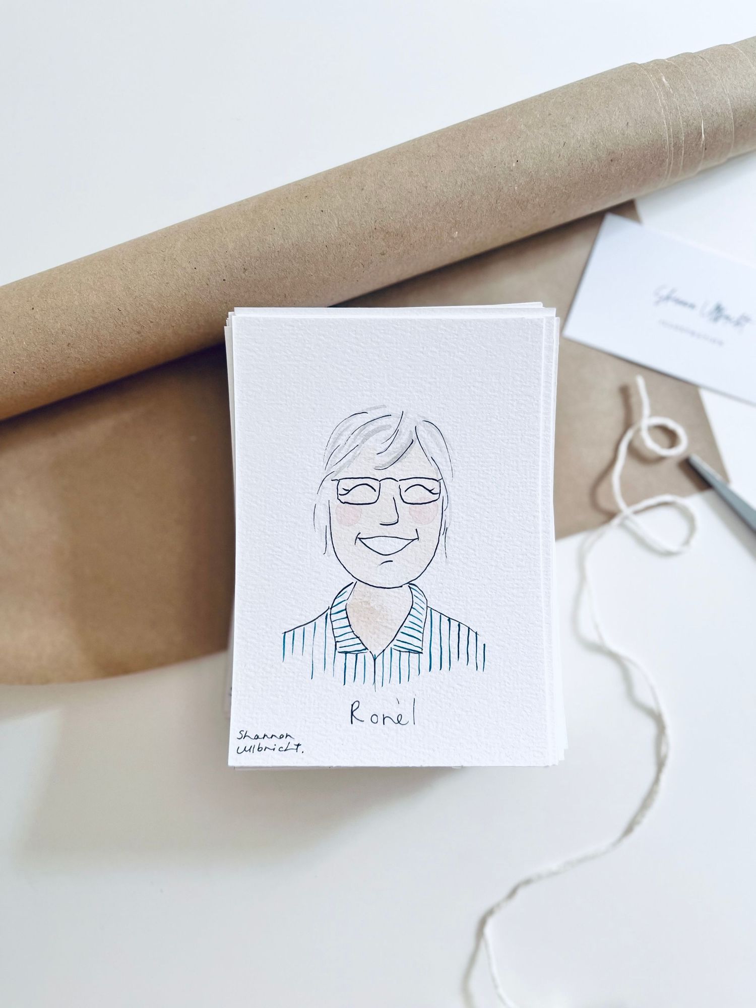 Hand painted illustration of a mini portrait ready to be shopped to the client