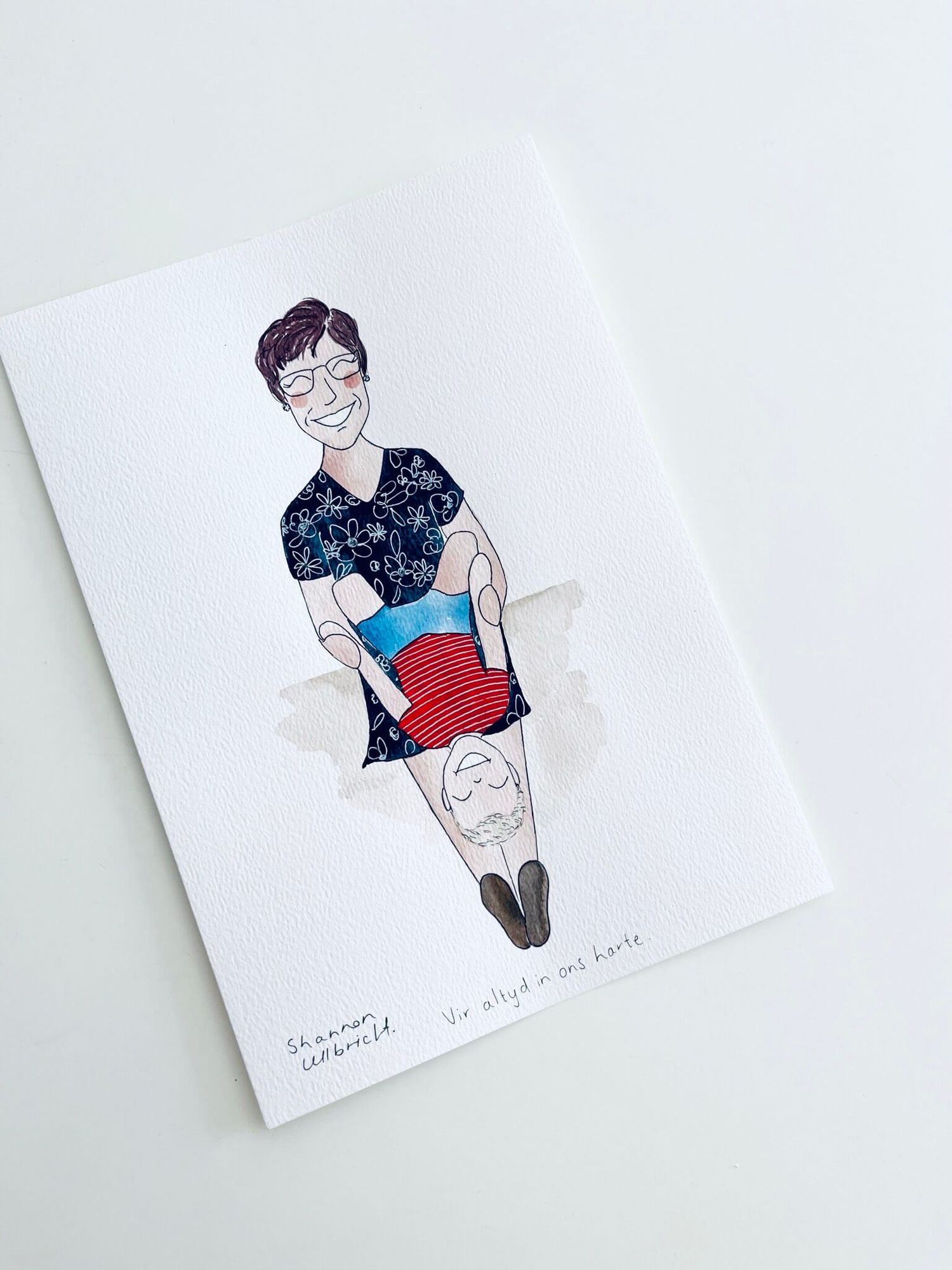 Hand painted illustration of a grandma and her grandson playing together.