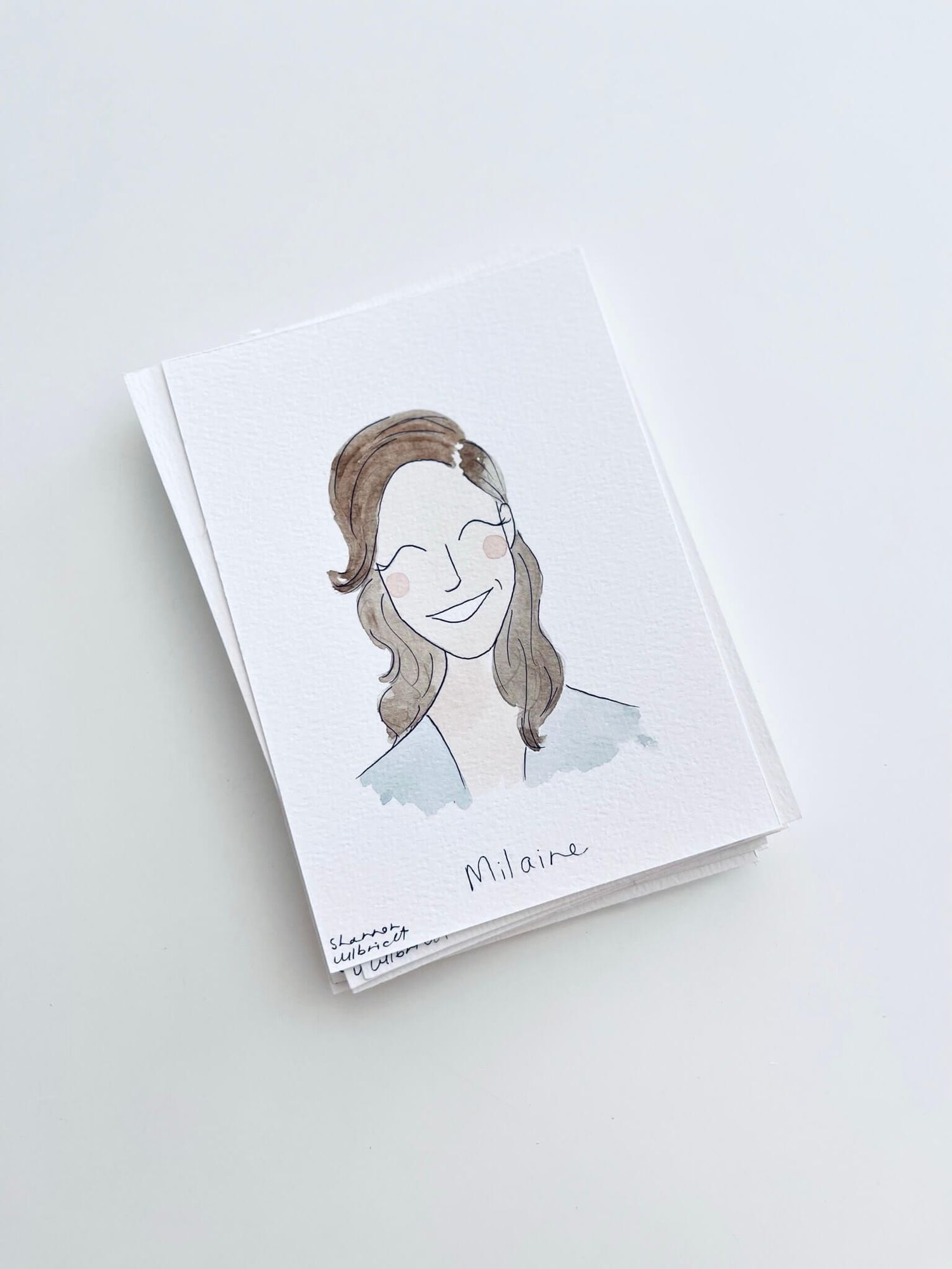Hand painted illustration of a mini portrait for a wedding celebration.