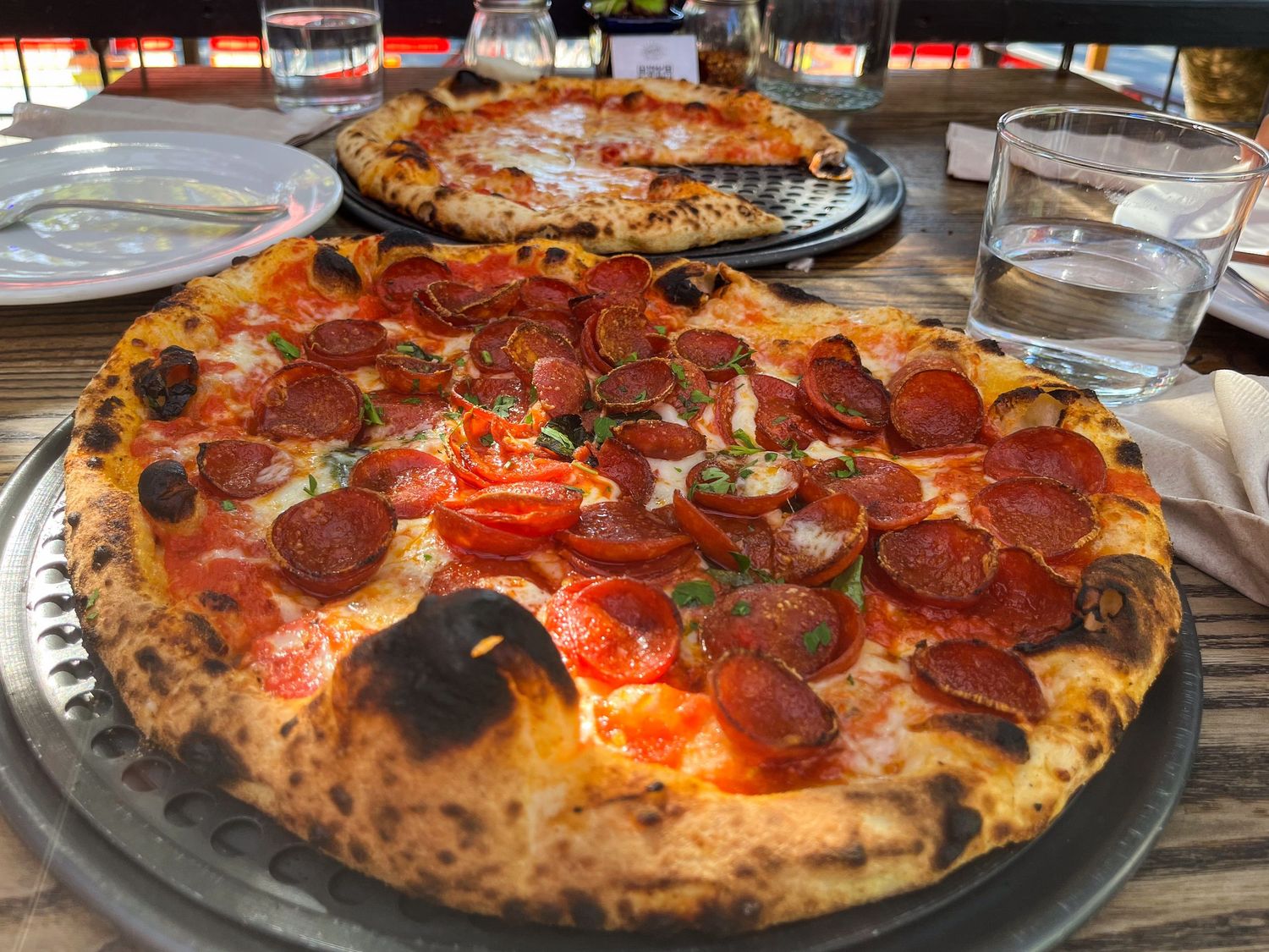 Close up photo of all the pepperonis at Spark Pizza.