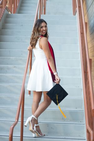 College grad session posing on the stairs at Cal State University in Chico