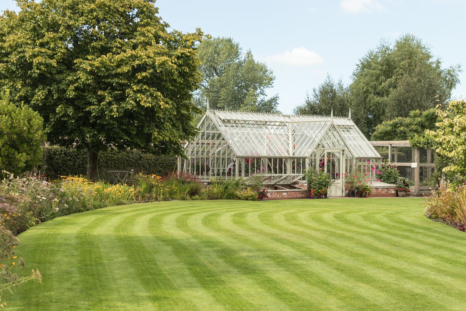 Perfect lawn and greenhouse