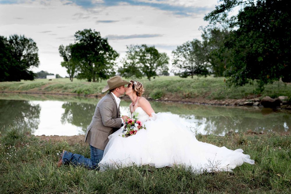 Bride and Groom in front of Pond