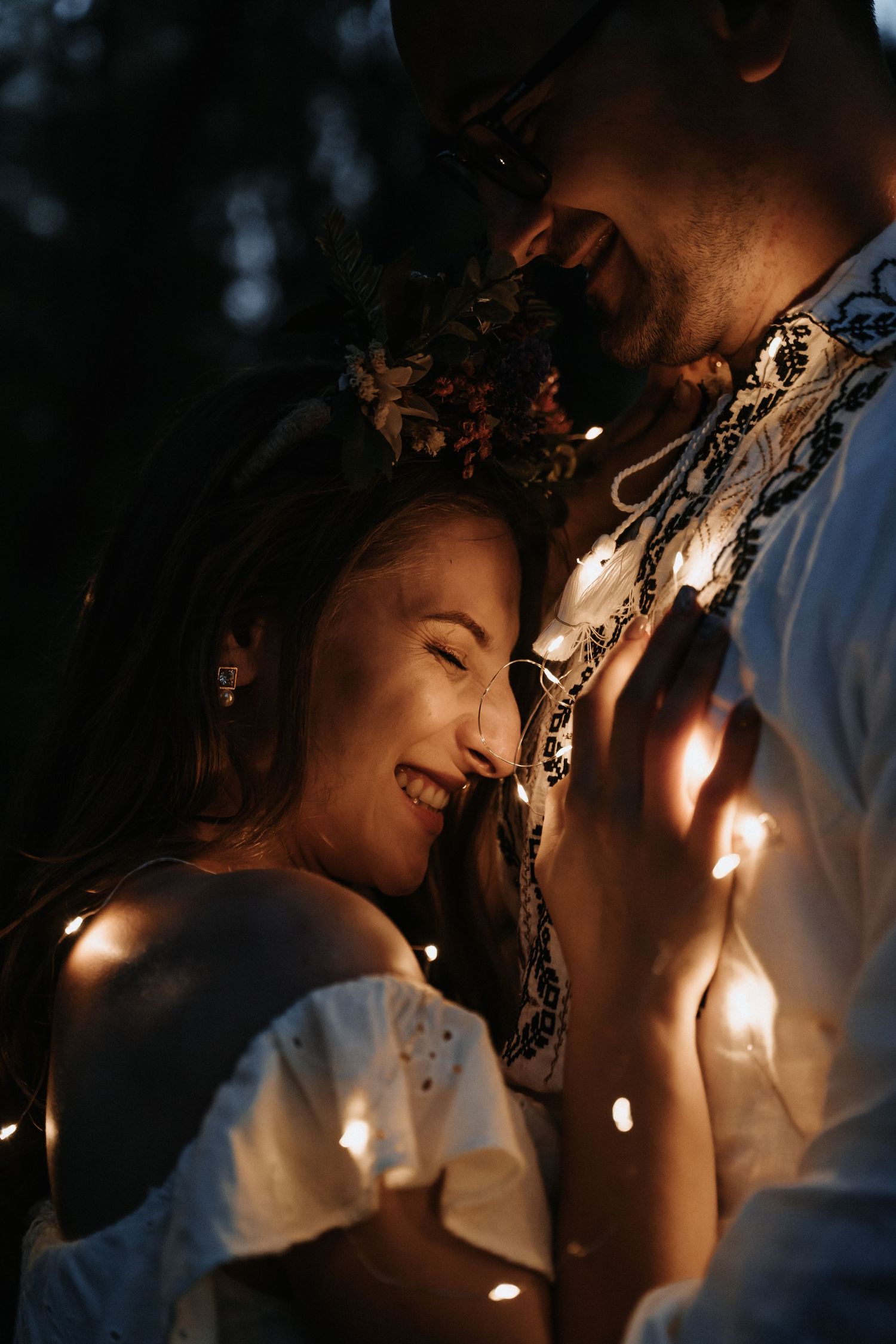 Love knows no bounds as a bride and groom united in a hug