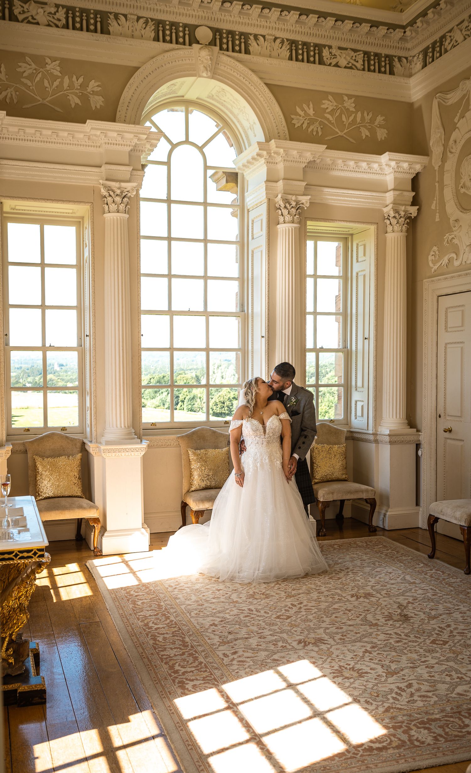 bride and groom kissing at Chatelherault House & Country Park