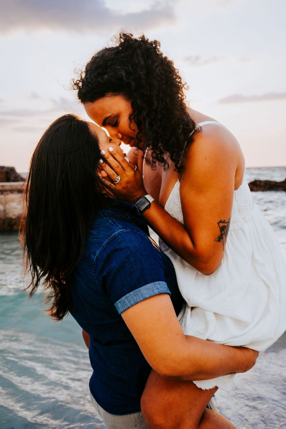 Outdoor Engagement Session at Ft. Desoto in St. Pete, FL; LGBTGIA session, same-sex couple kissing on beach