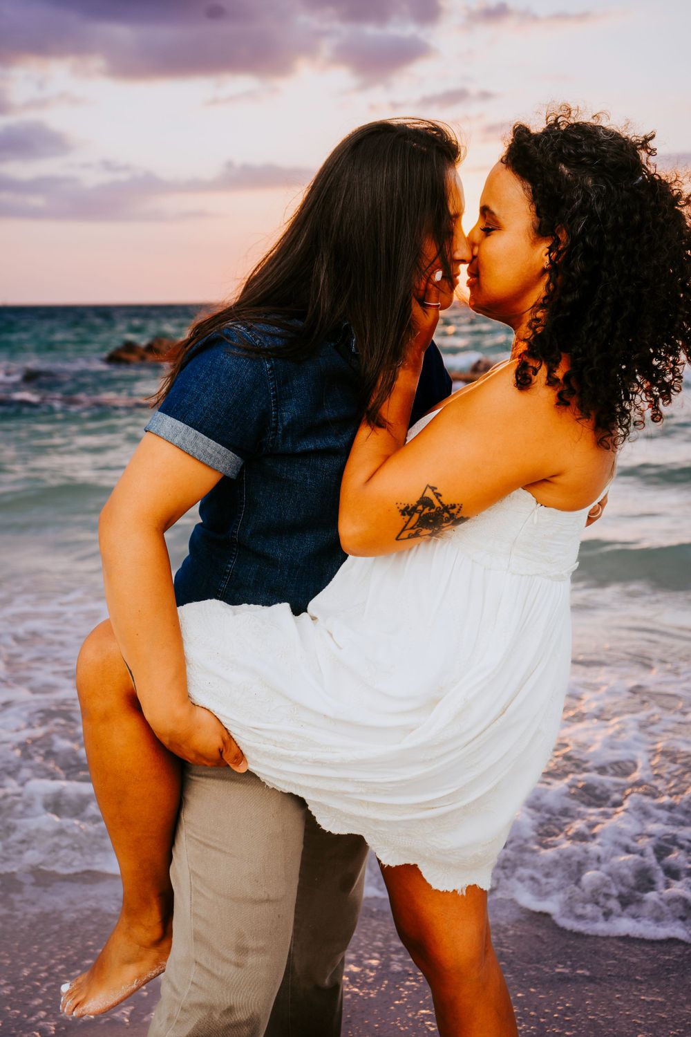 Outdoor Engagement Session at Ft. Desoto in St. Pete, FL; LGBTGIA session, same-sex couple dancing on beach
