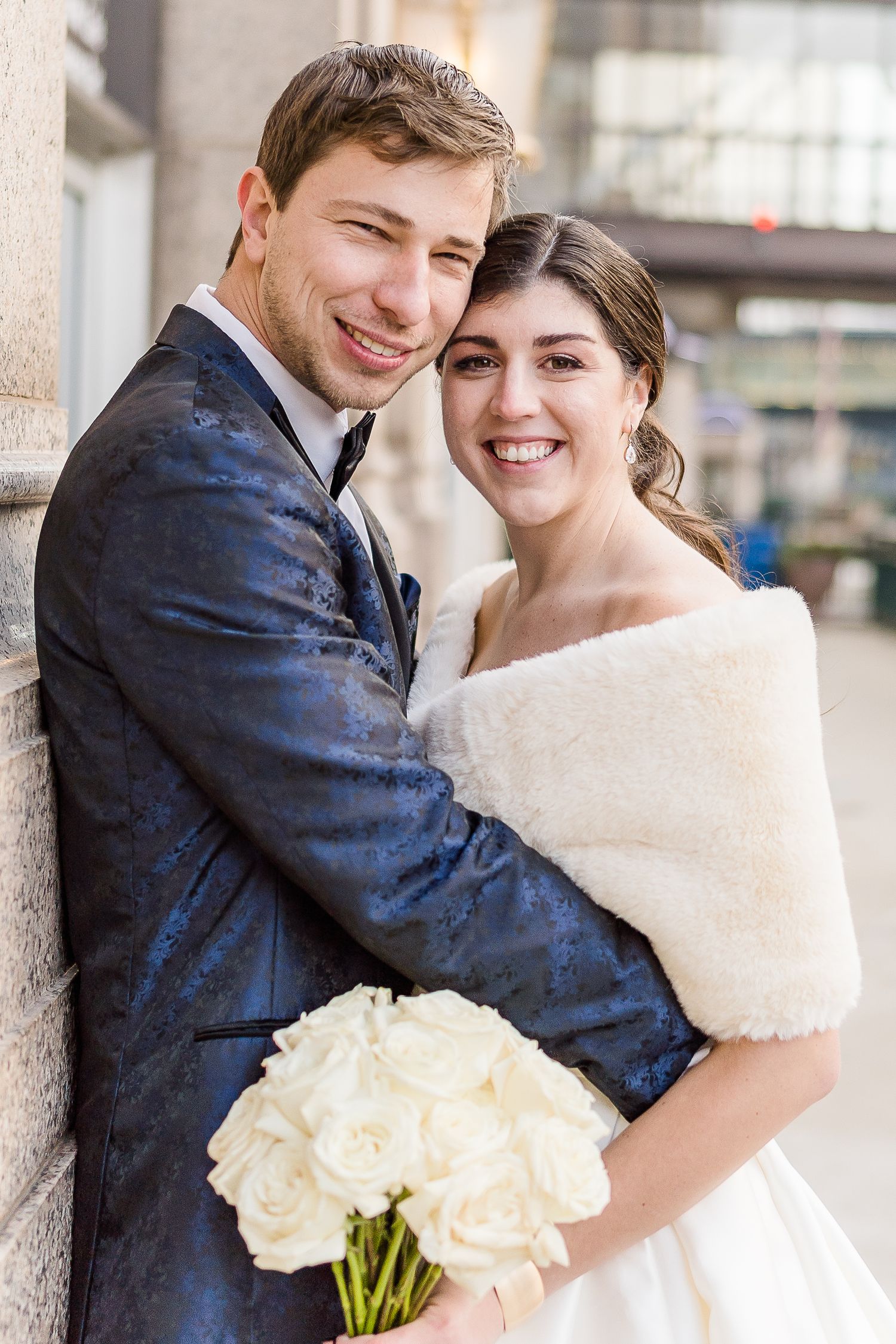 bride and groom just married wedding day downtown milwaukee riverwalk wisconsin wedding photographer racine photographer