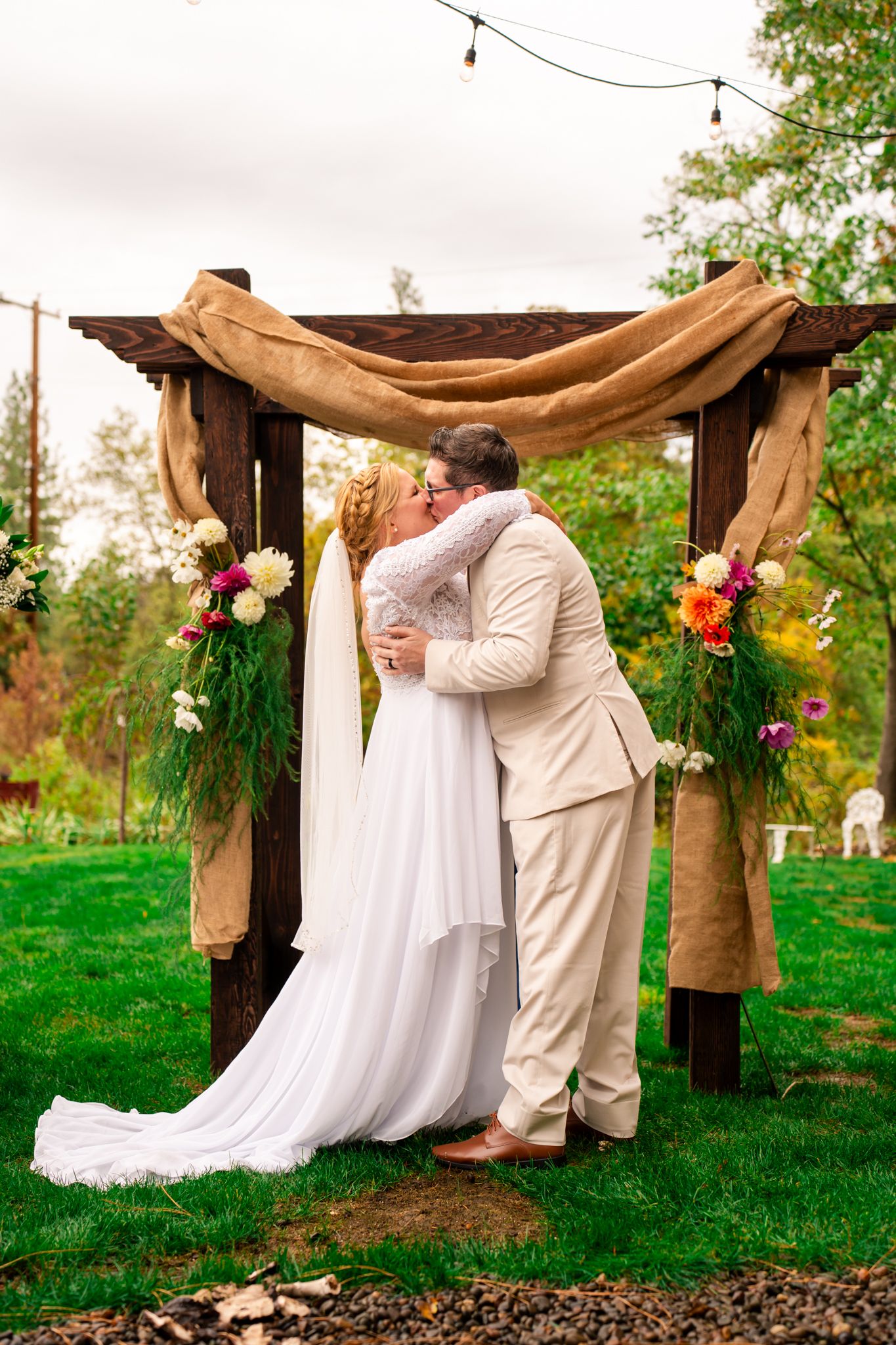 bride and groom's first kiss
