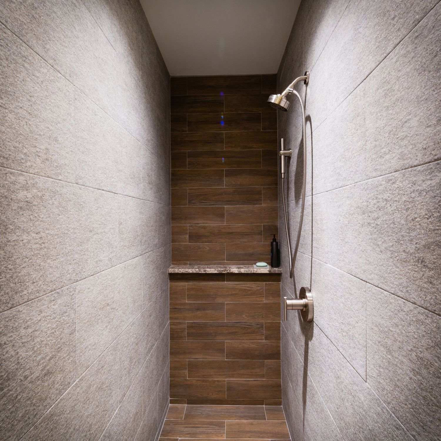 Renovated tiled master bath