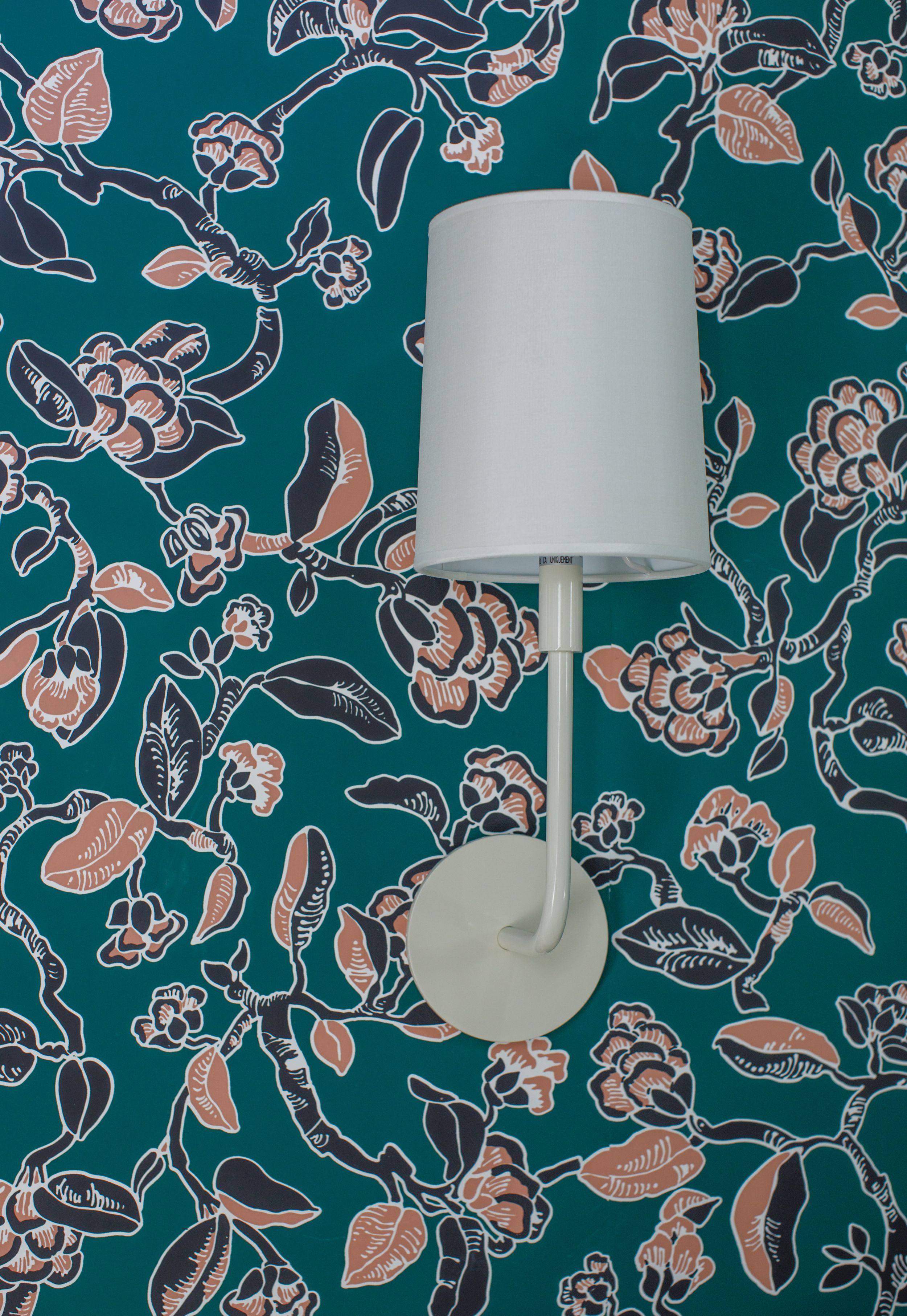 Details of Cannon & Bullock wall covering with Visual Comforts light