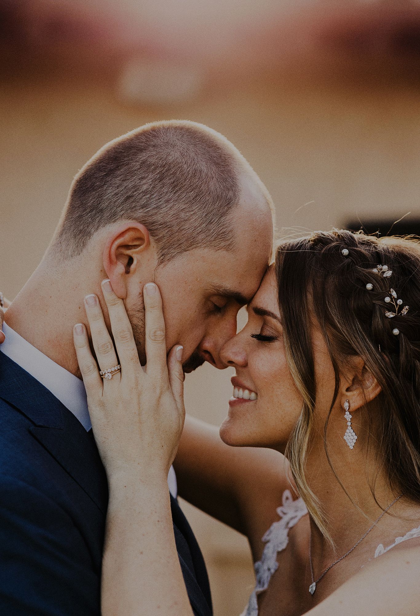 E Noelle Photography in-home wedding in Hidden Hills Los Angeles, bride and groom laughing together