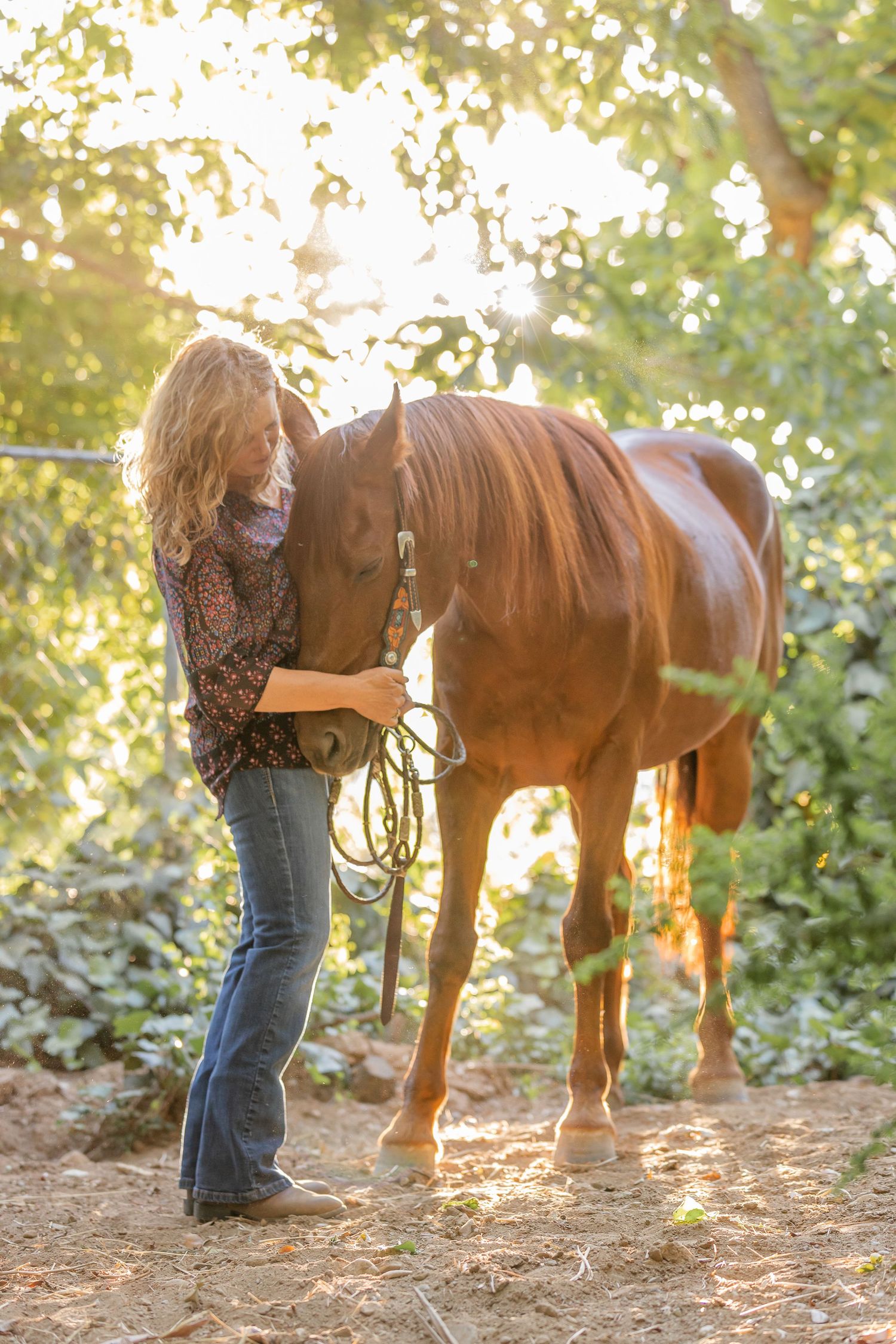 Owner hugging her horse