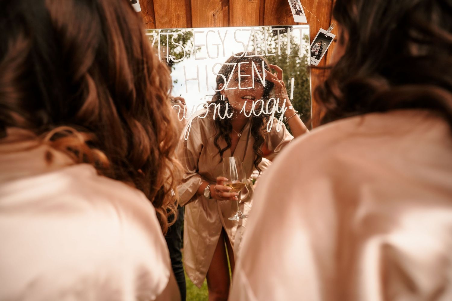 Close-up view of a decorative wedding sign with celebratory text.