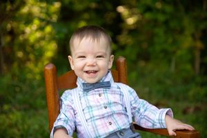 One year old milestone session of little boy.