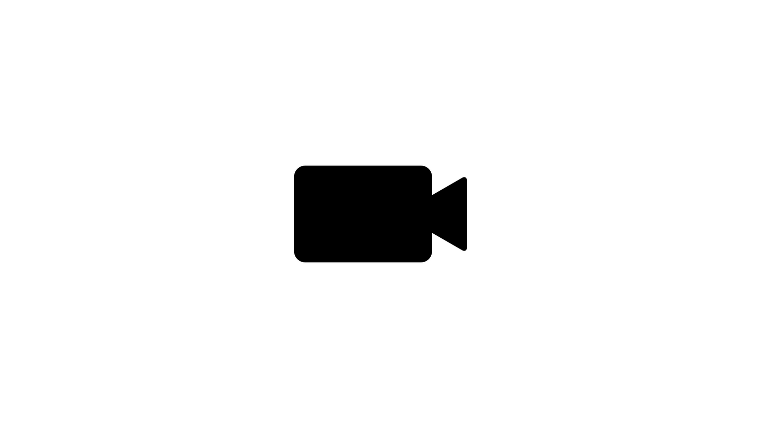 Simple black video camera icon representing recording or filming functionality.