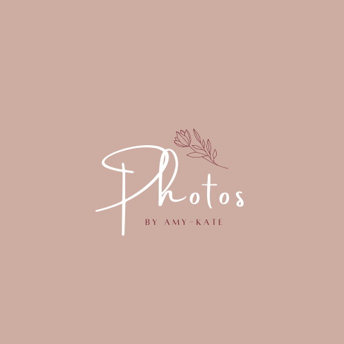 Minimalist photography logo design in white text on a dusty rose background with delicate floral accent.